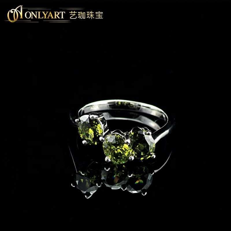 92.5 silver jewelry luxurious green Cubic Zirconia full finger rings in silver green stone ring silver 925 jewelry