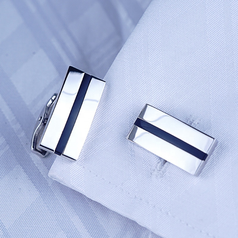 fashionable black hard resin enamel cufflinks/ high quality classic men's cuff link and tie clip set accessories in silver