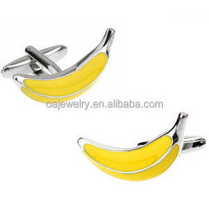 Accessory Yellow Banana cufflinks and tie clip pin set cufflinks for men bulk for men metal custom shape tie clips cuff links