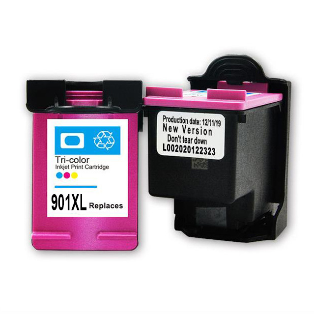 CE ISO9001  remanufactured ink cartridge 901XL black and color, reset chip compatible deskjet Printer for HP