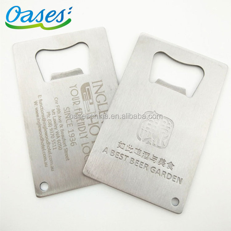 Promotional Stainless Steel  Custom Logo Credit Card Size Shape Debossed Bottle Beer Opener