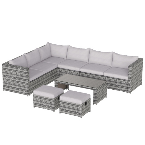 6-Piece Patio Furniture Set Outdoor Sectional Sofa with Glass Table, Ottomans for Pool, Backyard