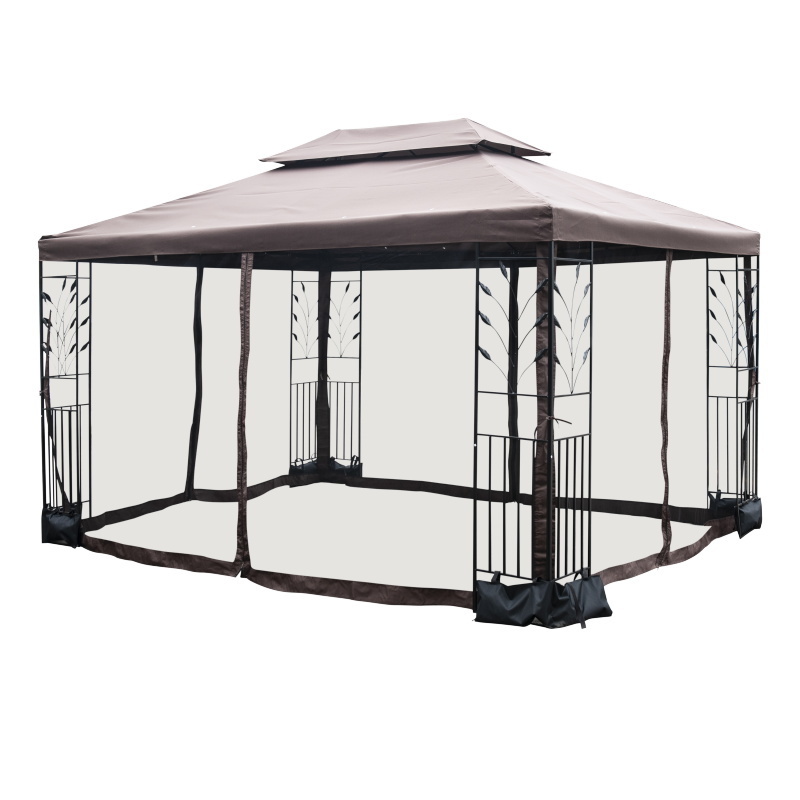 Beige Metal Square Screened Semi- Gazebo