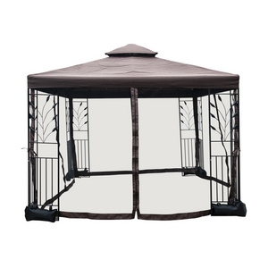 3*4M Brown Steel Rectangle Permanent Gazebo with mosquito net