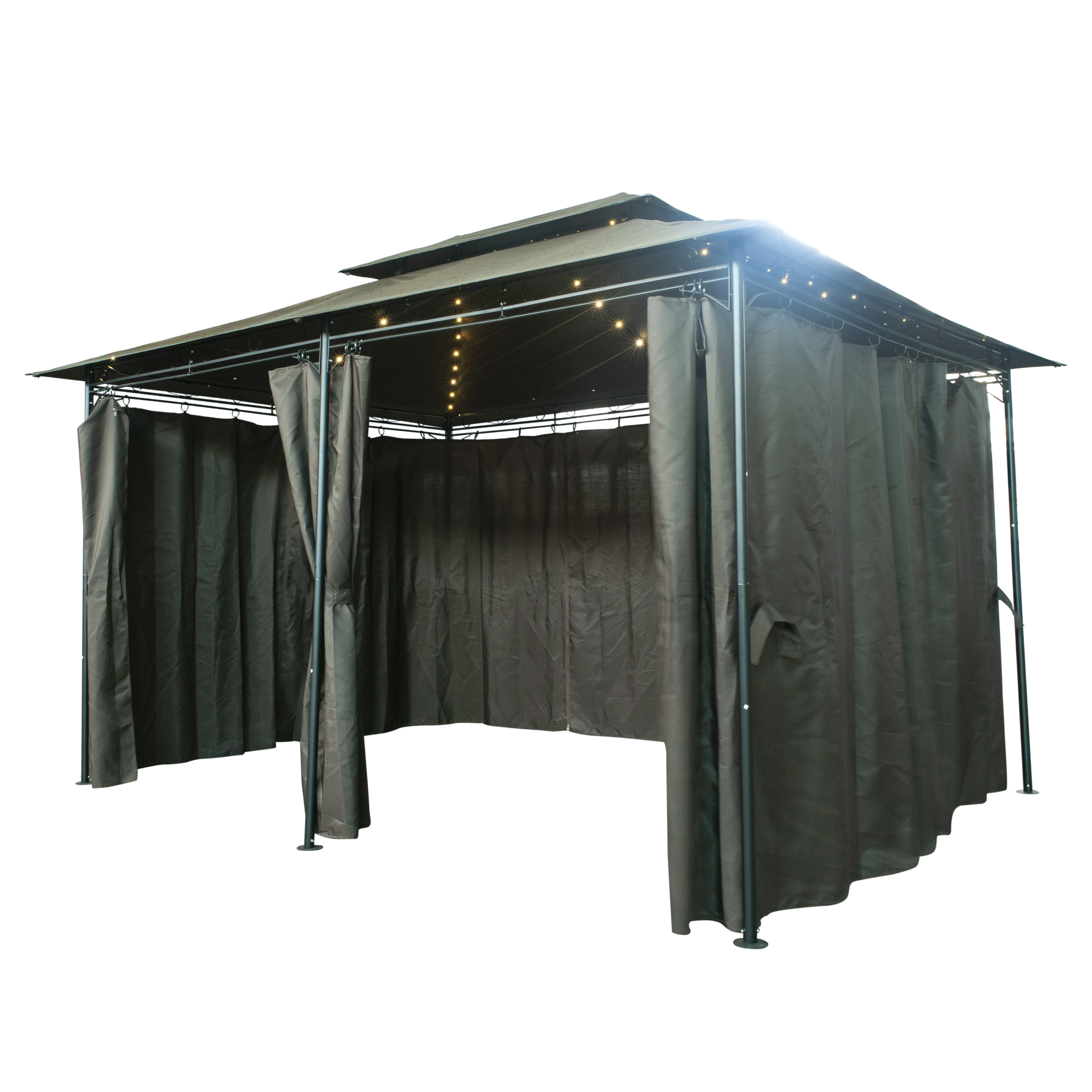 Gazebo 3 x 4 m LED Incl Side Walls with Zips with LED Lighting and dule Square