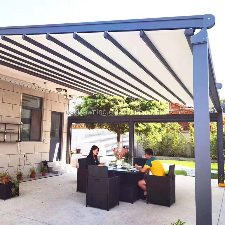 Aluminum Pergola Gazebo with Adjustable Roof Outdoor Pvc Fabric Metal Pergola Retractable Roof 6X6M Awning Pergola