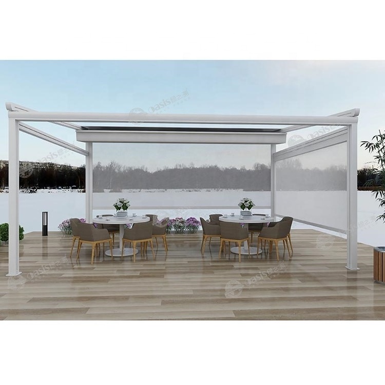 High quality commercial outdoor waterproof awning pergola automatic retractable pergola with side blinds