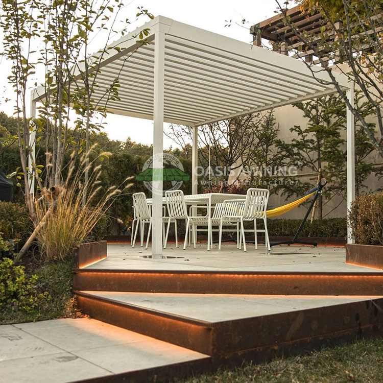 Gazebo Customized Electric Louvred Roof Strong Winds Garden Furniture Kits Metal Bioclimatic Pergola with adjustable louvers