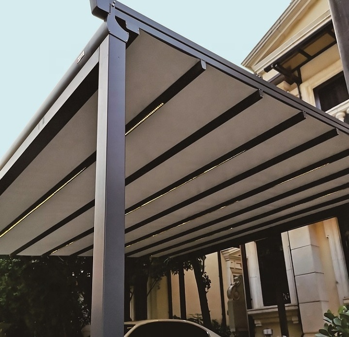 Swing Aluminum Garden Pergola Gazebo Retractable Roof Sunshade Steel Structure Free Standing Outdoor Pvc Pergola With Led Light