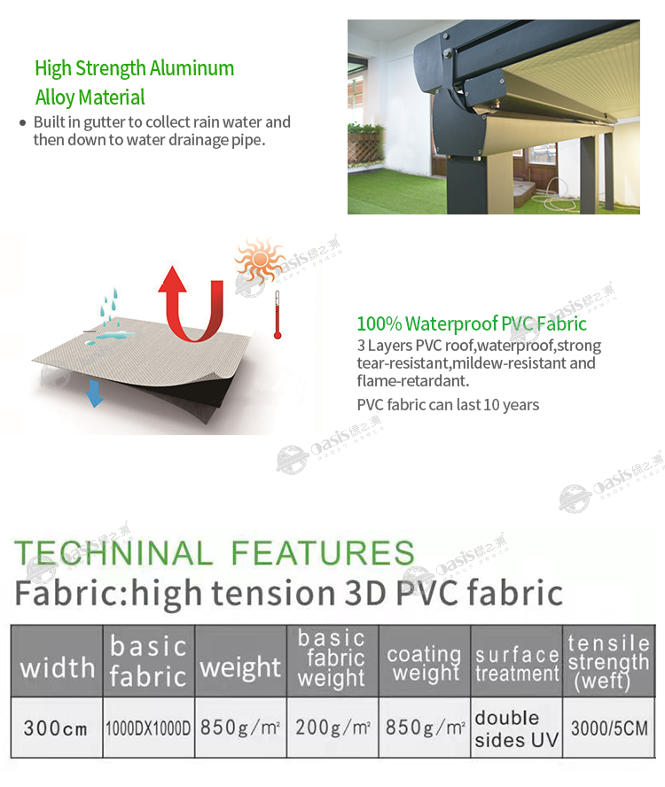 Aluminum Pergola Gazebo with Adjustable Roof Outdoor Pvc Fabric Metal Pergola Retractable Roof 6X6M Awning Pergola