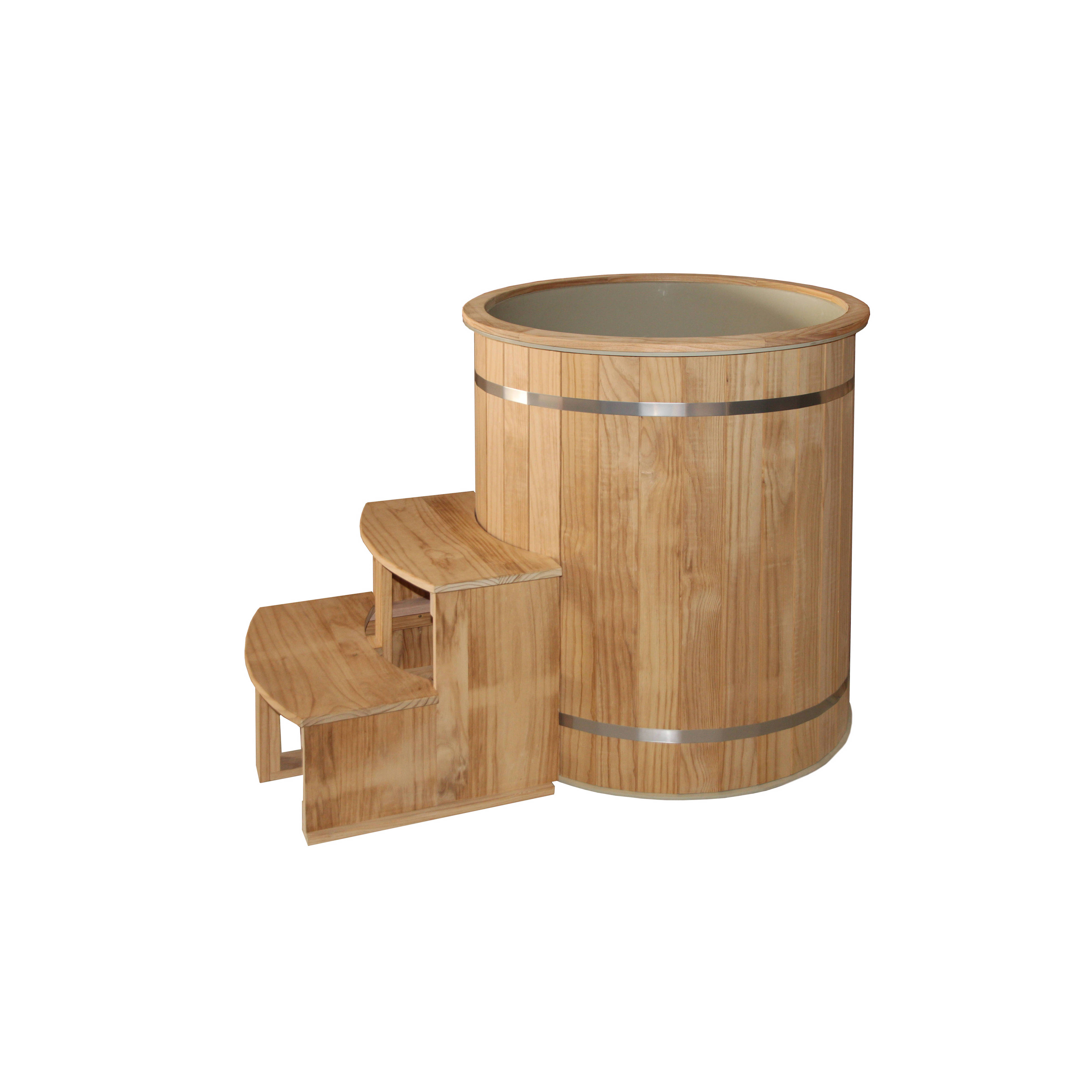 Outdoor Wooden ice bath cold plunge with stainless steel interior cold plunge barrel tub