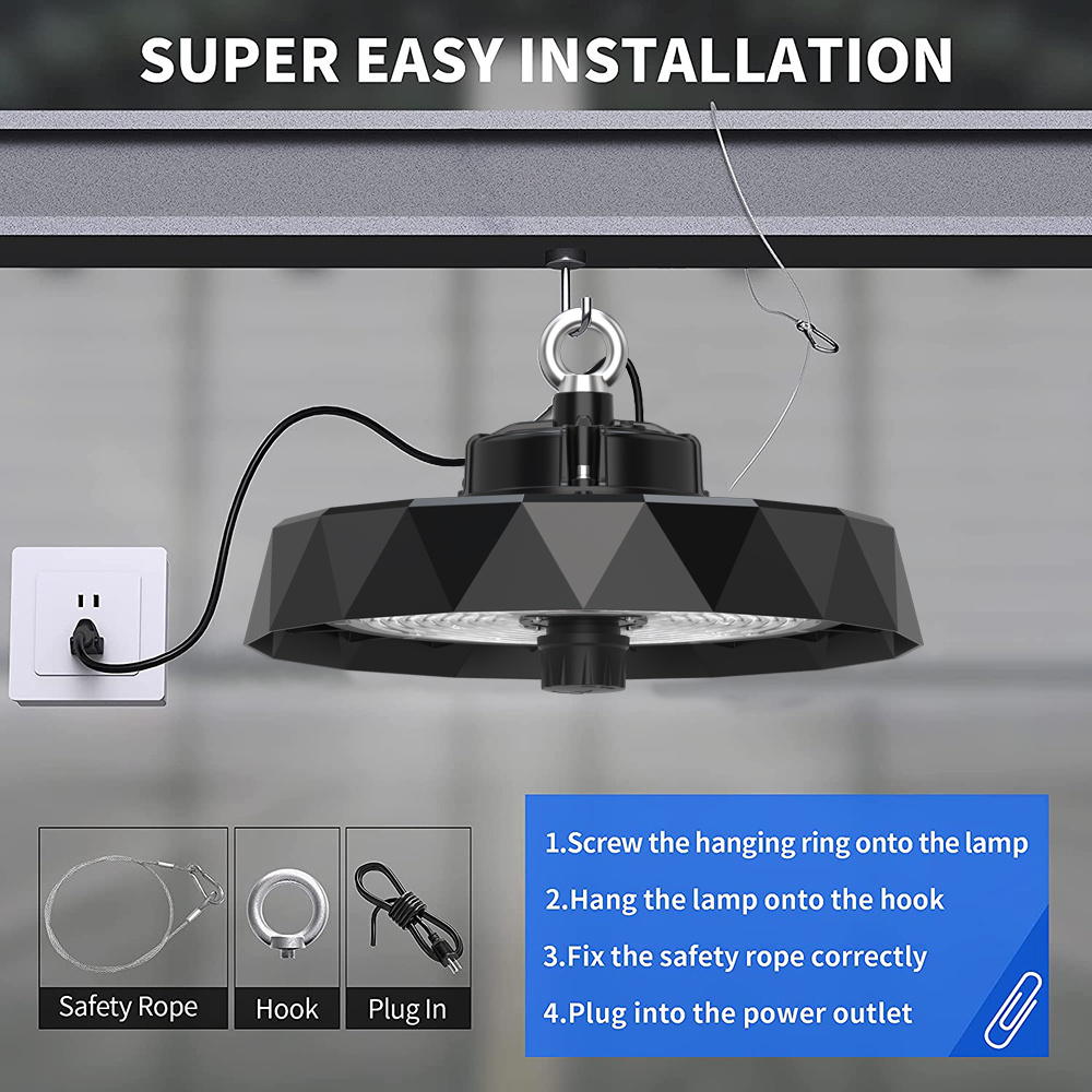 Workshop car garage canopy light indoor 150w 200w led ufo high bay light for industry smart warehouse light with motion sensor