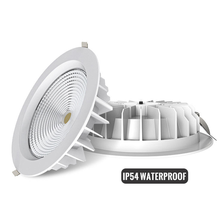 IP54 Waterproof round aluminum case anti glare ceiling spot light cob led downlight 30w 40w 50w cob down lights with reflector