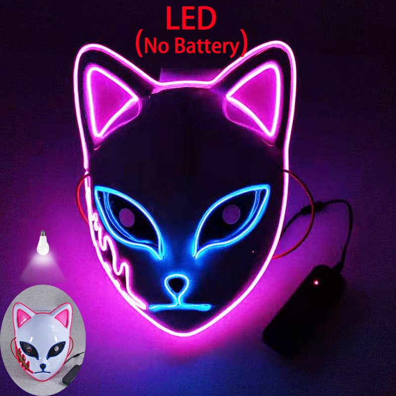 Wholesale 3 Color cosplay Japan Anime Demon Slayer Mask Led light up face Mask For Halloween