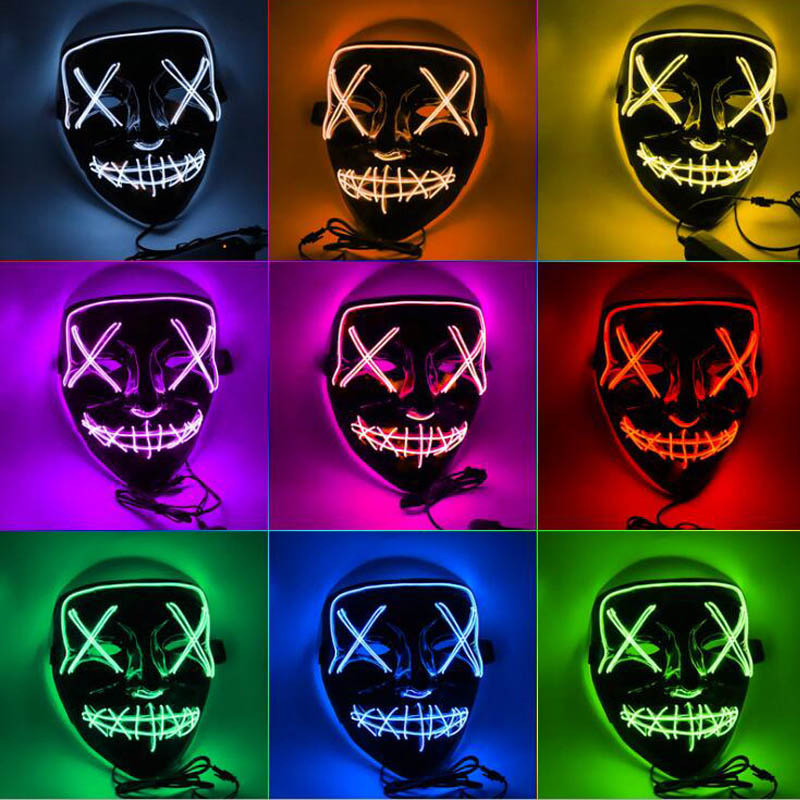 Halloween Party Costume Light Up Neon El Wire glowing in the dark LED Purge Mask