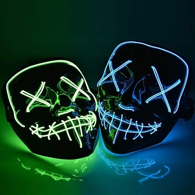 Halloween Party Costume Light Up Neon El Wire glowing in the dark LED Purge Mask