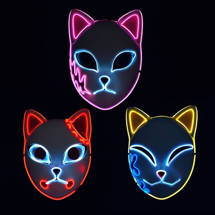 Wholesale 3 Color cosplay Japan Anime Demon Slayer Mask Led light up face Mask For Halloween