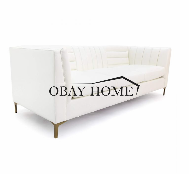 Hign end  luxury contemporary furniture modern white leather sofa with gold metal legs large size deep couch sofa for wedding