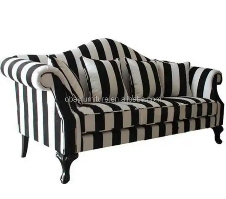 Modern Design italian living room oak velvet sofa upholstered furniture in black and white striped velvet new design velvet sofa