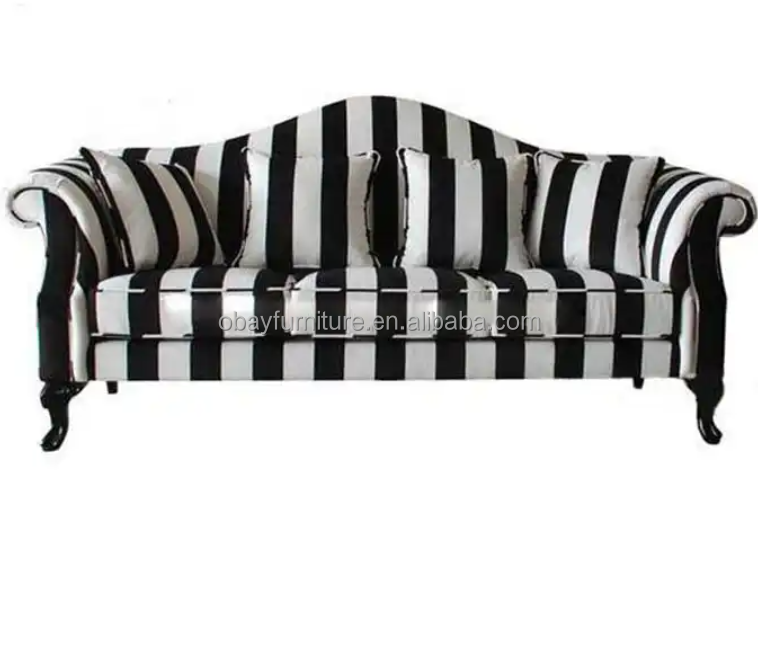 Modern Design italian living room oak velvet sofa upholstered furniture in black and white striped velvet new design velvet sofa