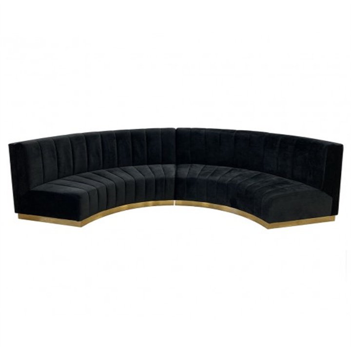 Popular style C shaped  gold base top quality wedding event rental royal sofa set furniture modern luxury curved velvet sofa