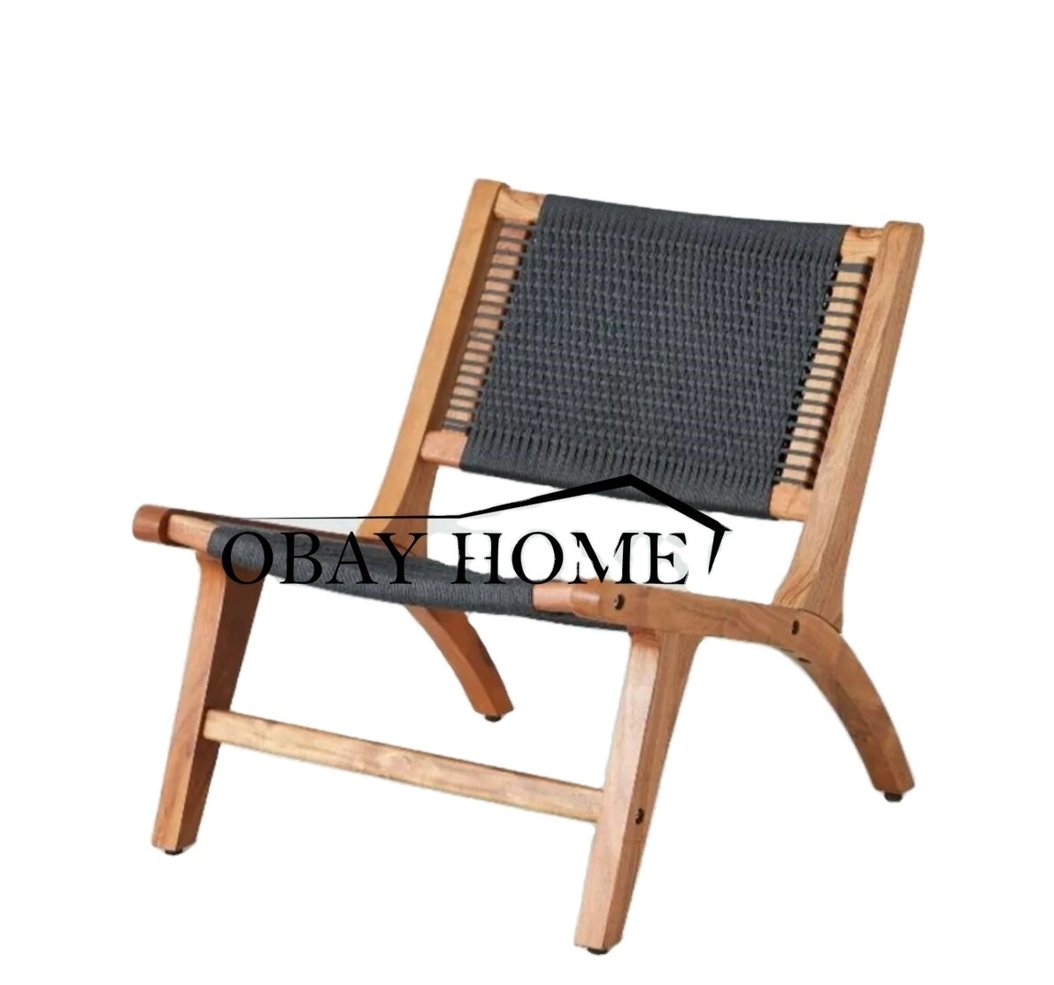 Wooden designer chair with woven rope weave decoration modern leisure recliner chair rustic wooden chair outdoor furniture