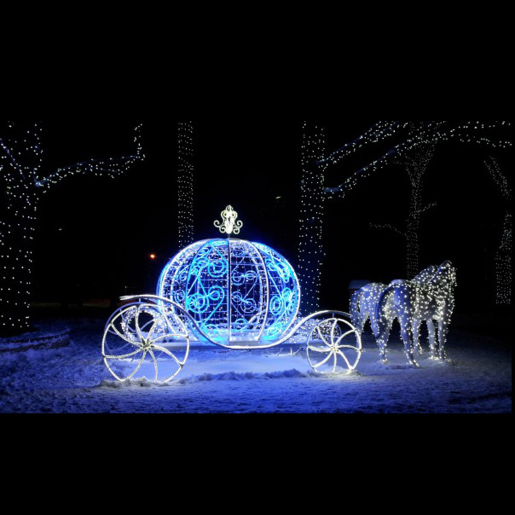 White flying horse pegasus motif LED sculpture 3D light outdoor christmas decorations, LED pumpkin carriage cart motif light