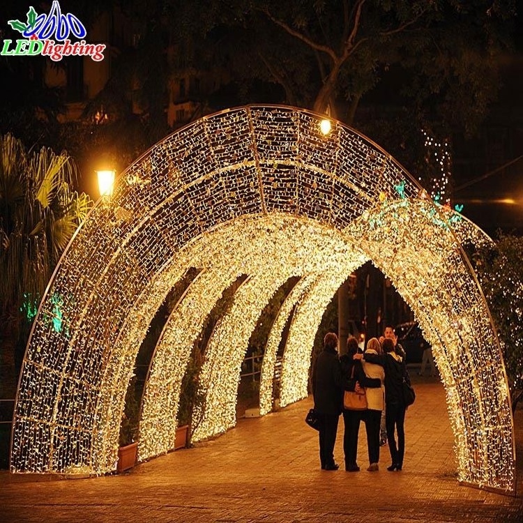 3D Large Outdoor Christmas Light Driveway Arch Time Tunnel Motif Lighting Decoration with RGB Emitting Color IP65 Rated Home