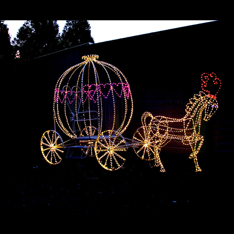 Outdoor Customized Iron Frame 3D Animal LED Horse Carriages/Santa Sleigh Motif Lights Holiday decorative Christmas Light