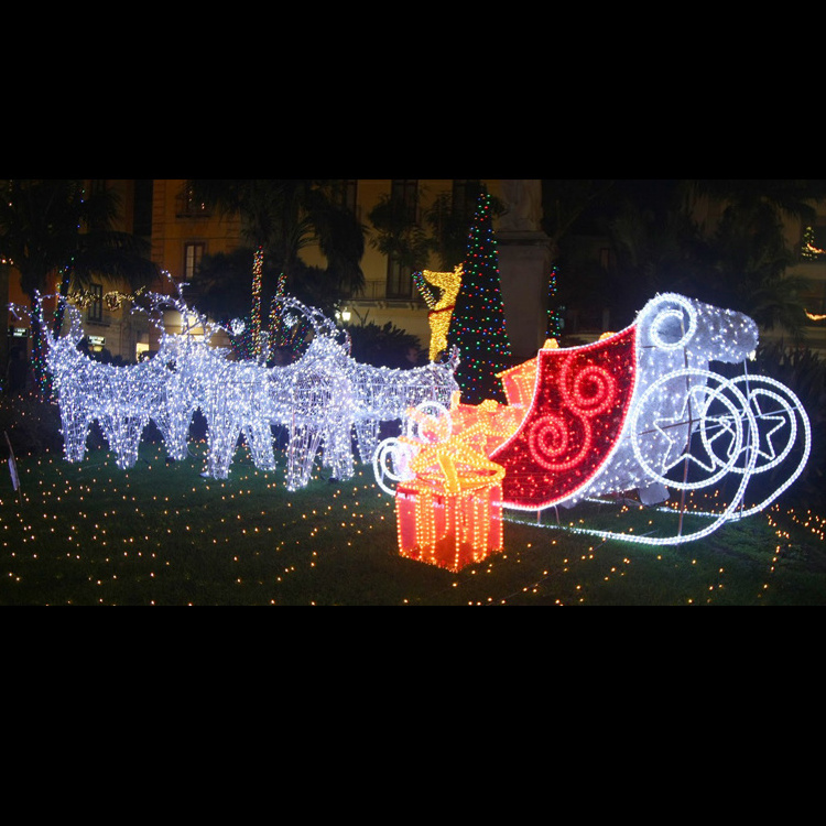 outdoor large life size led 3d lighted animal decoration Christmas reindeer motif lights reindeer sleigh with led light