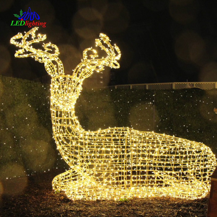 2022 hot sale outdoor large christmas reindeer sleighs 3D LED Elk motif lights statue big santa deer Xmas decoration