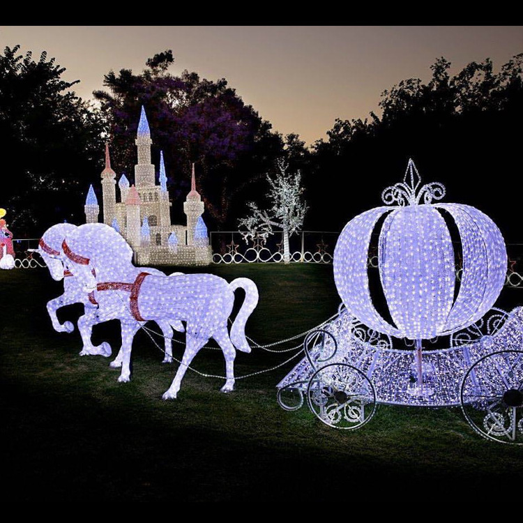 Outdoor Customized Iron Frame 3D Animal LED Horse Carriages/Santa Sleigh Motif Lights Holiday decorative Christmas Light