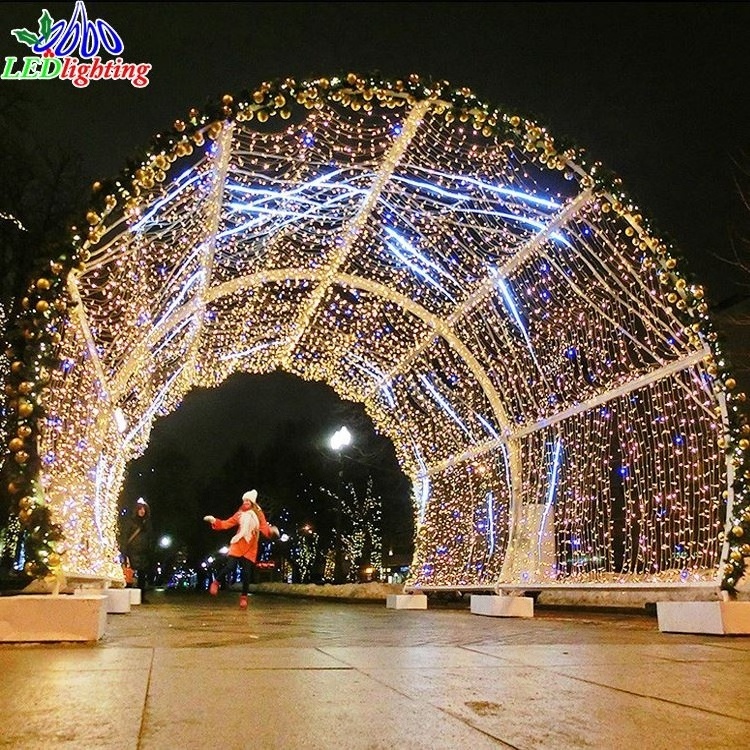 3D Large Outdoor Christmas Light Driveway Arch Time Tunnel Motif Lighting Decoration with RGB Emitting Color IP65 Rated Home