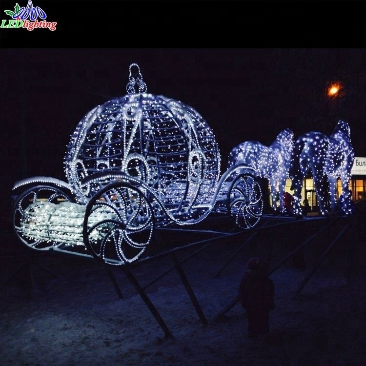 LED Lighted White Christmas Lihgt Cinderella Pumpkin Horse Carriage Lighted Motif Cinderelle Coach for Outdoor Christmas Lighted