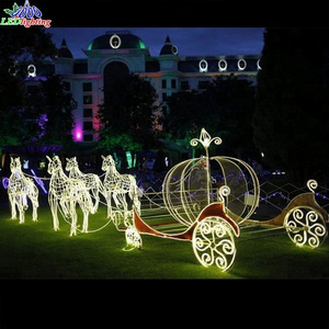 LED Christmas wedding Cinderella Pumpkin princess Horse drawn Carriage bed Lighted Motif Cinderelle Coach Lihgt