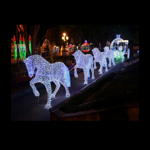 White flying horse pegasus motif LED sculpture 3D light outdoor christmas decorations, LED pumpkin carriage cart motif light