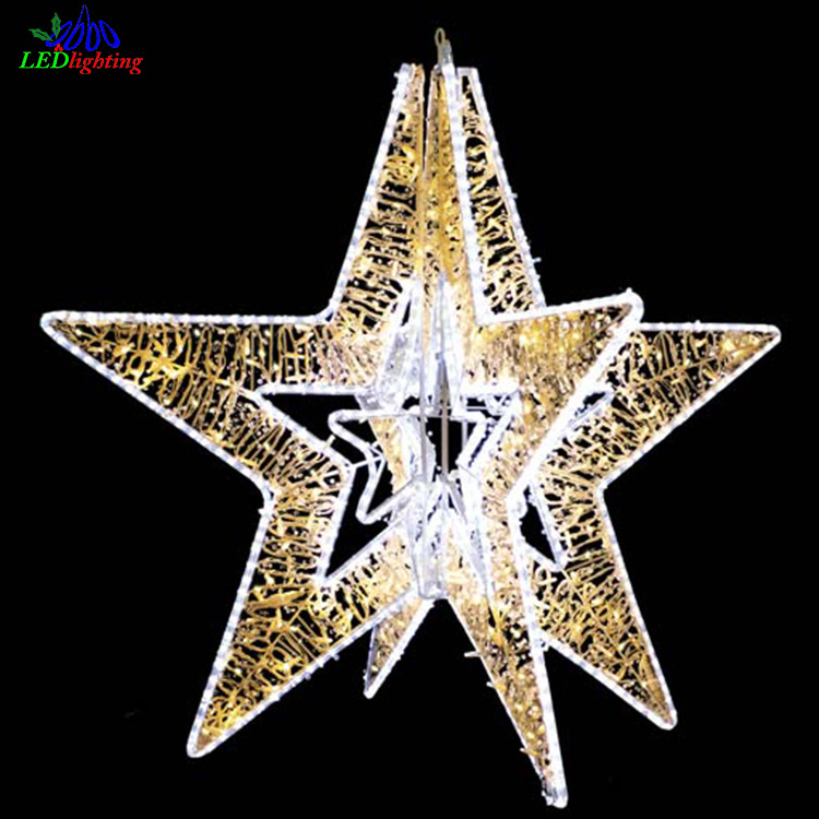 Big glow in the dark large Christmas standing hanging giant waterproof 3d star motif lights