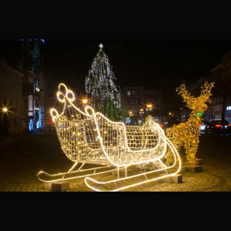 Christmas Life Size LED Reindeer Sleigh with Santa Claus