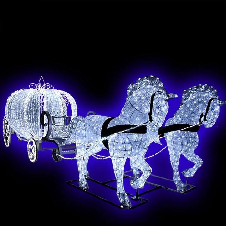 Design Waterproof 3d Led Motif Pumpkin Cinderella Carriage Wedding LED Horses with Pumpkin Carriage lights