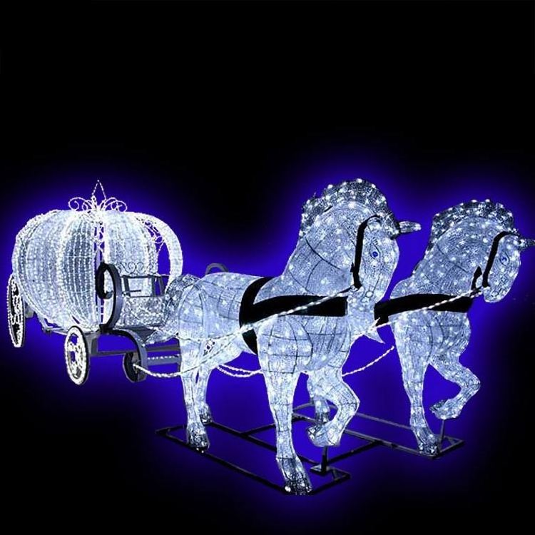 3D Outdoor Running Animal Crystal Acrylic Christmas Horse Carriage Motif commercial Light With Led For Hotel Shopping Mall