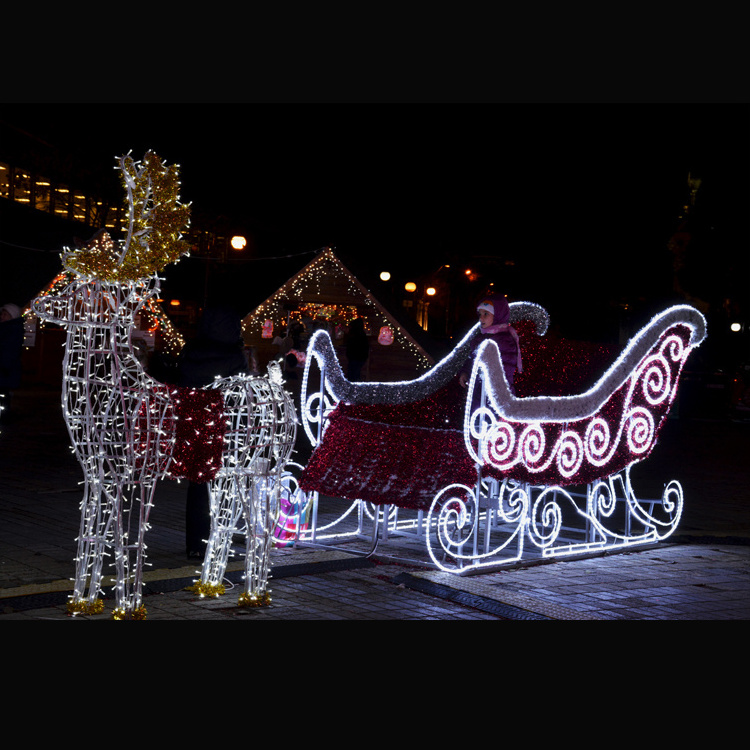 Christmas Life Size LED Reindeer Sleigh with Santa Claus