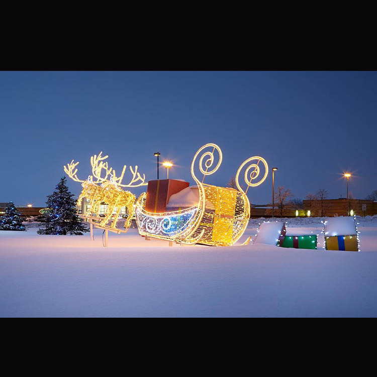 Christmas Life Size LED Reindeer Sleigh with Santa Claus