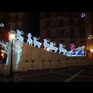 Outdoor LED Santa reindeer sleigh with LED lights flying reindeer lighting 3D Christmas light displays