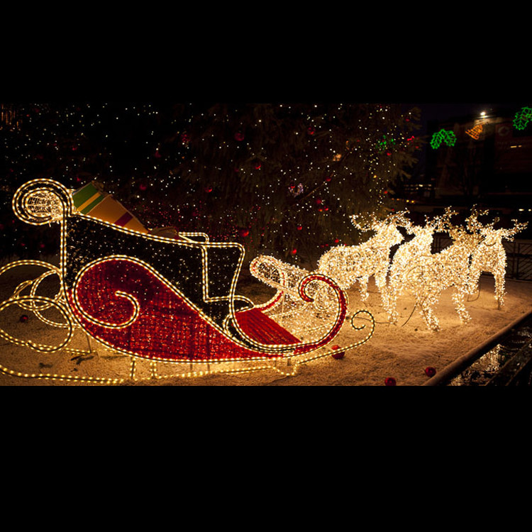 Christmas Life Size LED Reindeer Sleigh with Santa Claus