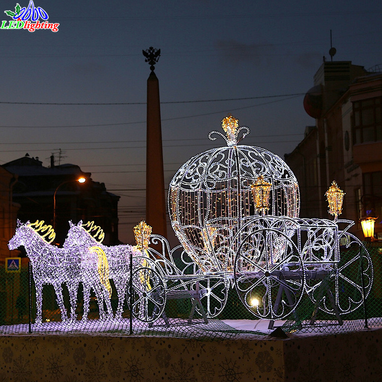 Design Waterproof 3d Led Motif Pumpkin Cinderella Carriage Wedding LED Horses with Pumpkin Carriage lights