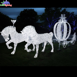 3D Outdoor Running Animal Crystal Acrylic Christmas Horse Carriage Motif commercial Light With Led For Hotel Shopping Mall