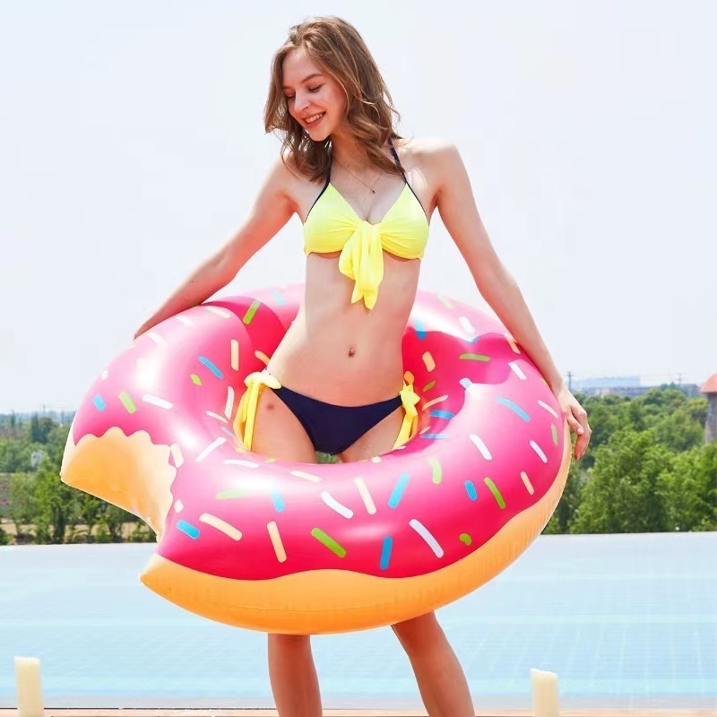 hot selling Brown Pink Colorful Donuts Pool Floats kids adults inflatable swim buoy donut floating swimming ring