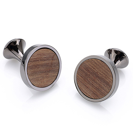 OB Men's Shirt Cufflinks Wholesale Price Gold/Black/Silver Color Plated Wooden Cuff Links For Men's Shirts