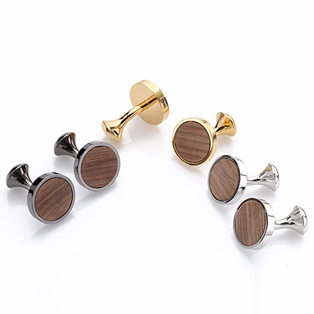 OB Men's Shirt Cufflinks Wholesale Price Gold/Black/Silver Color Plated Wooden Cuff Links For Men's Shirts