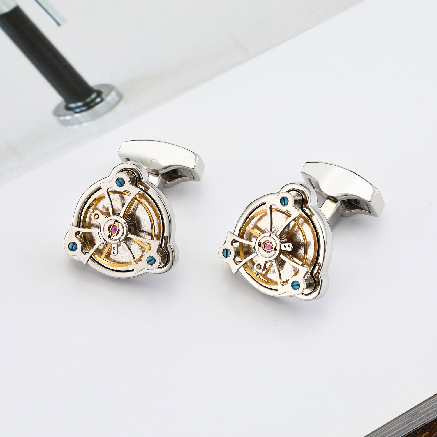 New Arrival Movement Tourbillon Cufflinks For Men For Wedding Groom Mechanical Watch Steampunk Gear Cufflinks